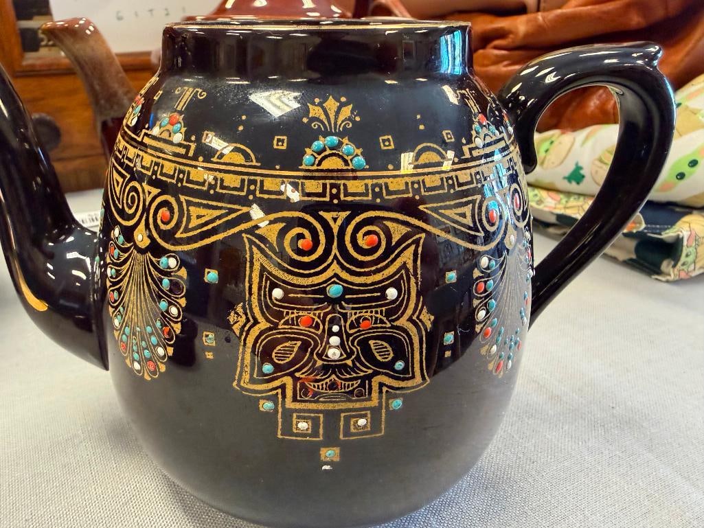 GIBSON & SONS LEONA TEA POT BROWN GLAZE JAPANESE TEAPOT AND DRIP GLAZE BROWN POTTERY TEAPOT - 6