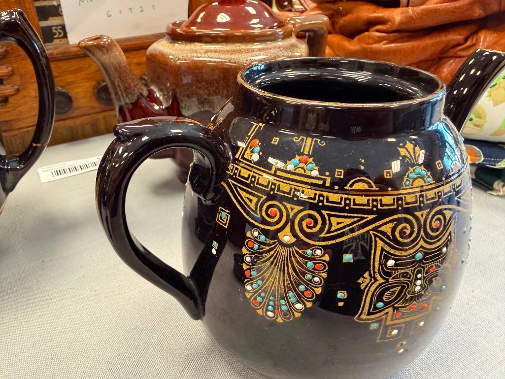 GIBSON & SONS LEONA TEA POT BROWN GLAZE JAPANESE TEAPOT AND DRIP GLAZE BROWN POTTERY TEAPOT - 7
