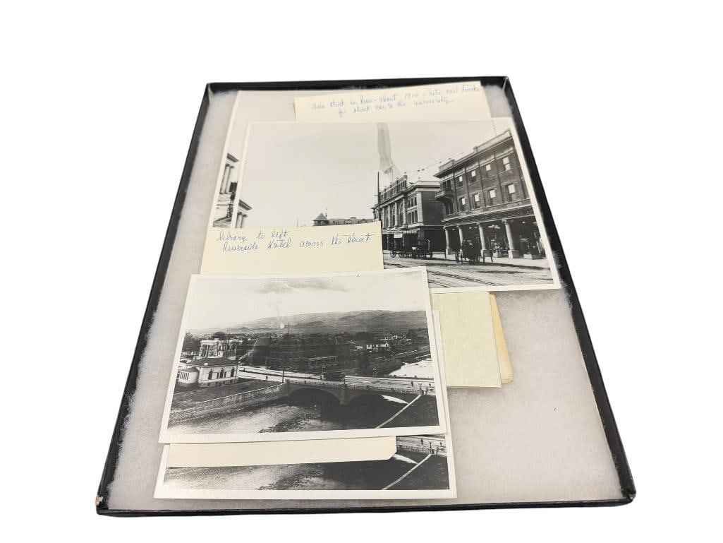 SIX BLACK AND WHITE PHOTOGRAPHS OF RIVESIDE HOTEL AND MAIN STREET RENO, NV: THREE PHOTOS WITH DUPLICATES 7" X 5" AND 8" X 10"
