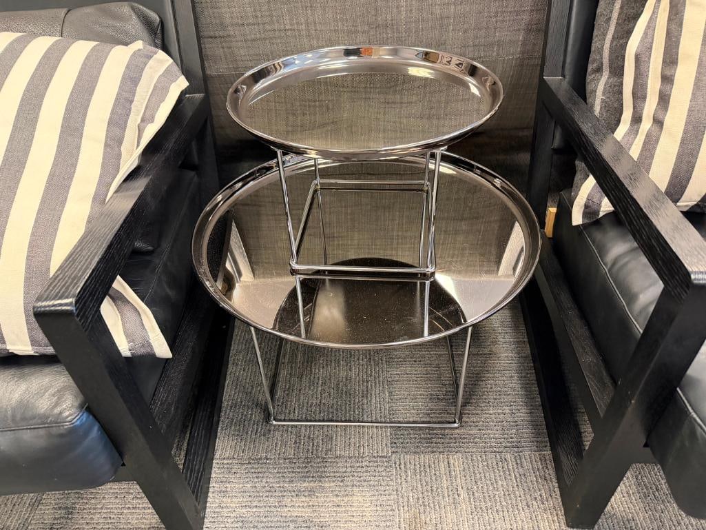 MODERN CONTEMPORARY BLACK CHROME FINISHED METAL ROUND COCKTAIL TABLE / END TABLE - 2