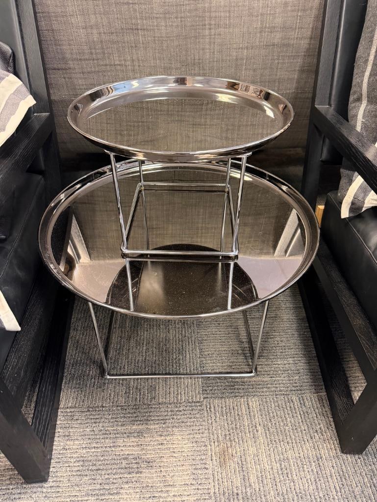 MODERN CONTEMPORARY BLACK CHROME FINISHED METAL ROUND COCKTAIL TABLE / END TABLE - 3