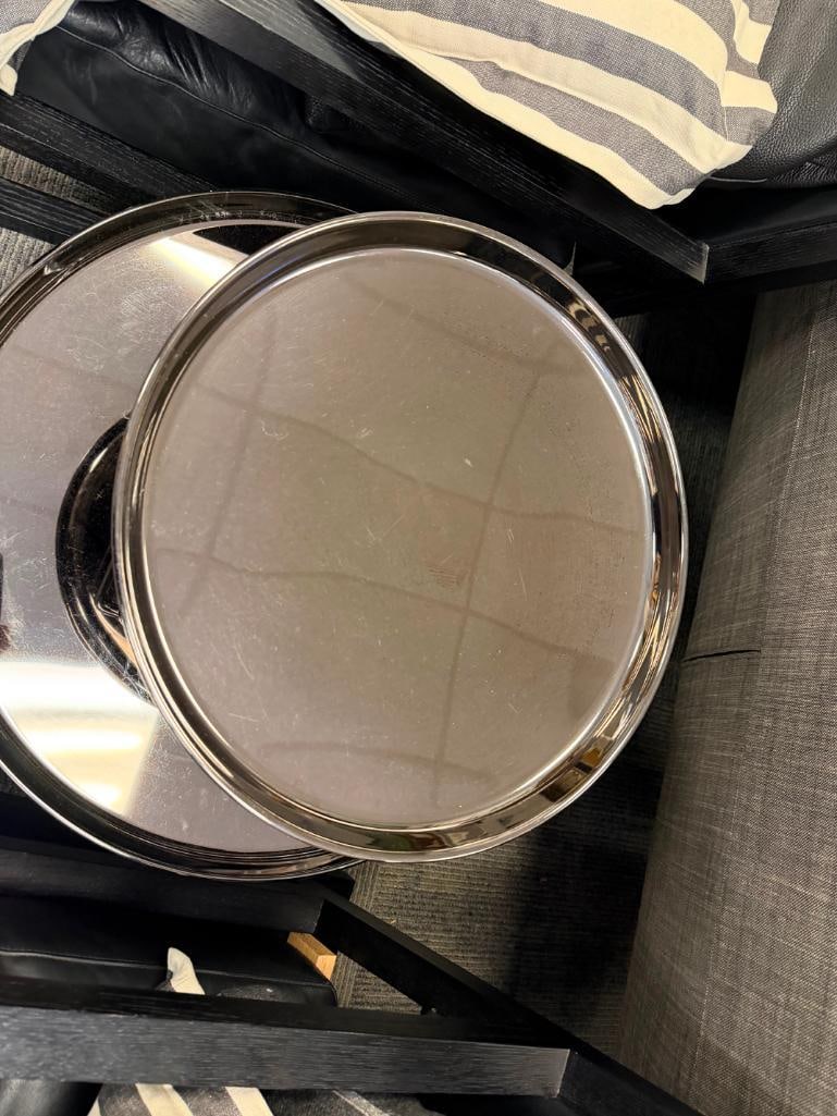 MODERN CONTEMPORARY BLACK CHROME FINISHED METAL ROUND COCKTAIL TABLE / END TABLE - 4