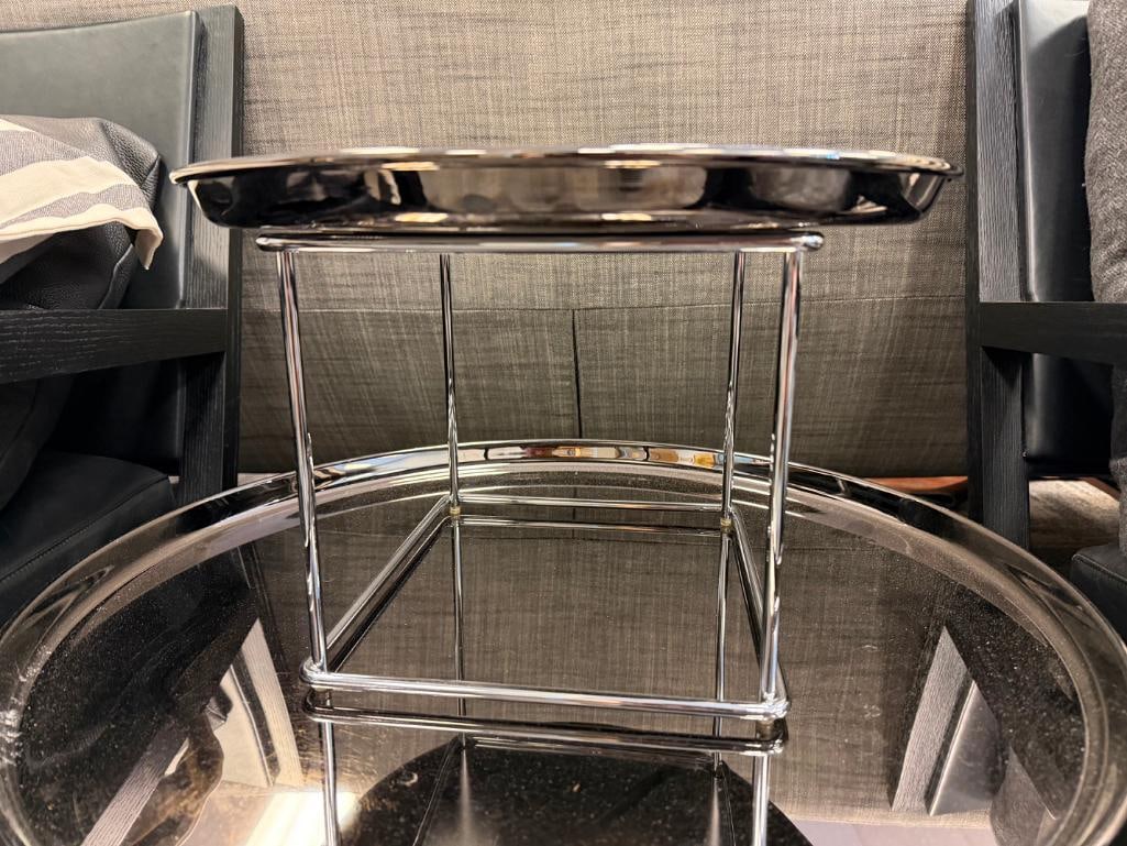 MODERN CONTEMPORARY BLACK CHROME FINISHED METAL ROUND COCKTAIL TABLE / END TABLE - 5