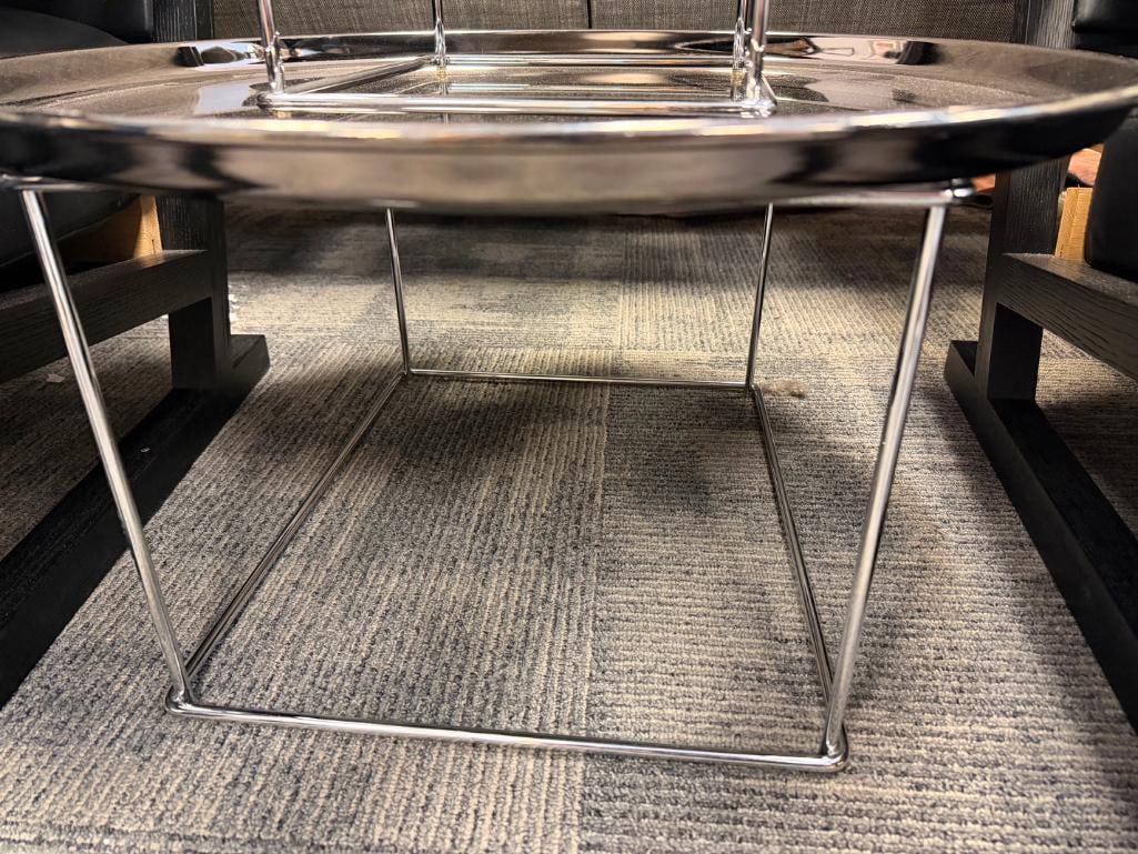 MODERN CONTEMPORARY BLACK CHROME FINISHED METAL ROUND COCKTAIL TABLE / END TABLE - 6