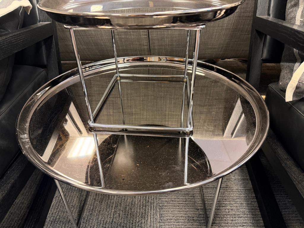 MODERN CONTEMPORARY BLACK CHROME FINISHED METAL ROUND COCKTAIL TABLE / END TABLE - 7