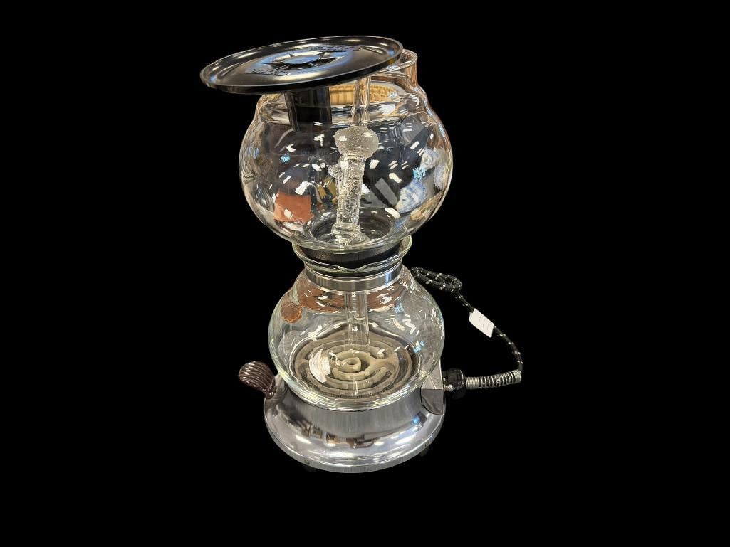 1940'S CORY GLASS VACUUM DRU DRL ROD COFFEE BREWER: CHROME FINISH BASE WITH POWER CORD 13" H