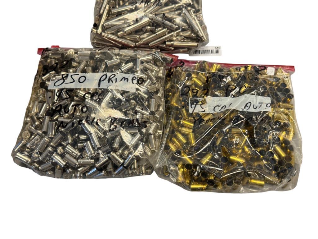 850 ROUNDS .45 CAL AUTO PRIMED NICKLE SHELL CASINGS AND 297 ROUNDS OF .45 CAL BRASS PRIMED CASINGS (1 of 6)
