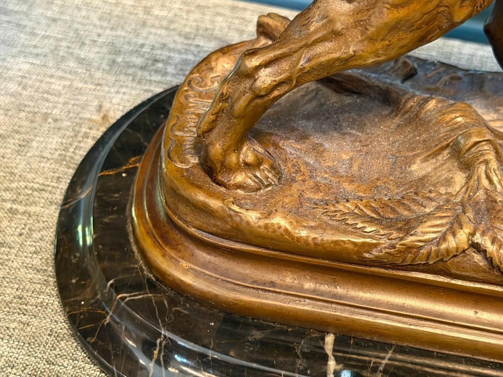 JULES MOIGNIEZ FRENCH ANIMALIER SCULPTOR HEAVY BRONZE SCULPTURE OF AN ENGLISH SETTER - 5