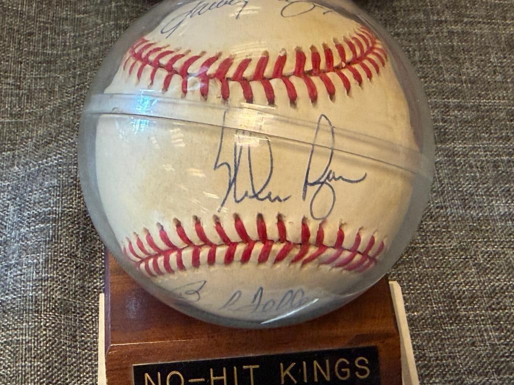BASEBALL GREATS AUTOGRAPHED BASEBALL BY NOLAN RYAN, BOB FELLER, AND SANDY KOUFAX - 2
