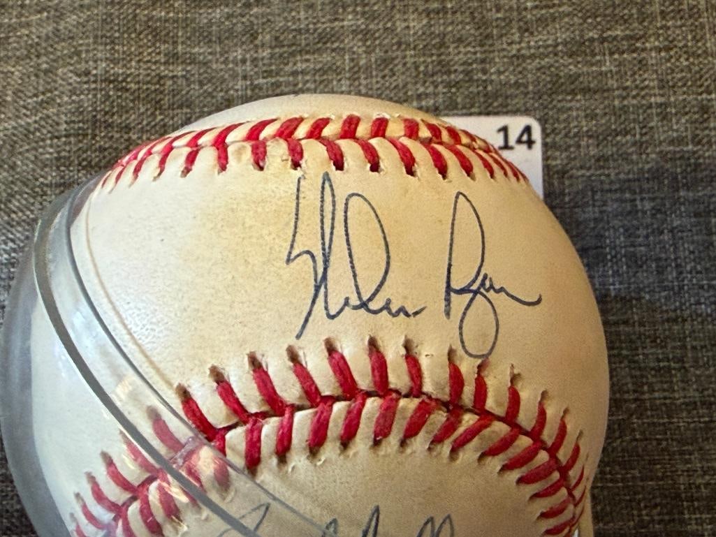 BASEBALL GREATS AUTOGRAPHED BASEBALL BY NOLAN RYAN, BOB FELLER, AND SANDY KOUFAX - 5