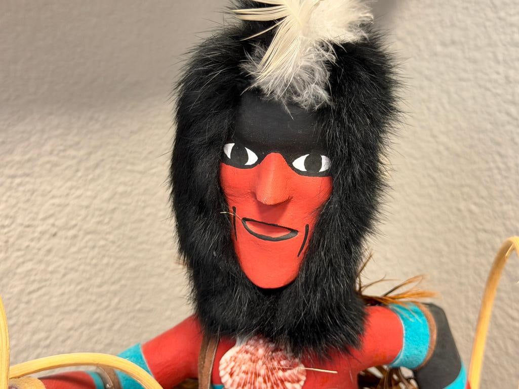 BERTHA BENALLY HAND CRAFTED COTTON WOOD LARGE KACHINA DOLL TITLED HOOP - 3