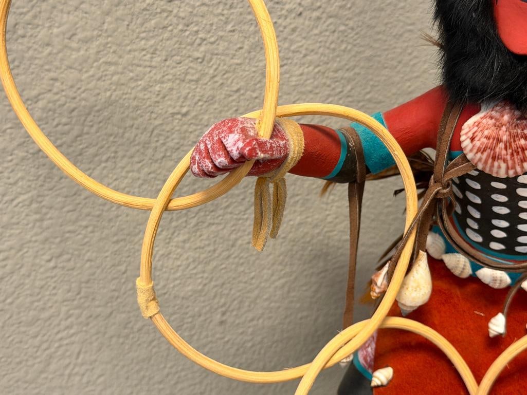 BERTHA BENALLY HAND CRAFTED COTTON WOOD LARGE KACHINA DOLL TITLED HOOP - 4