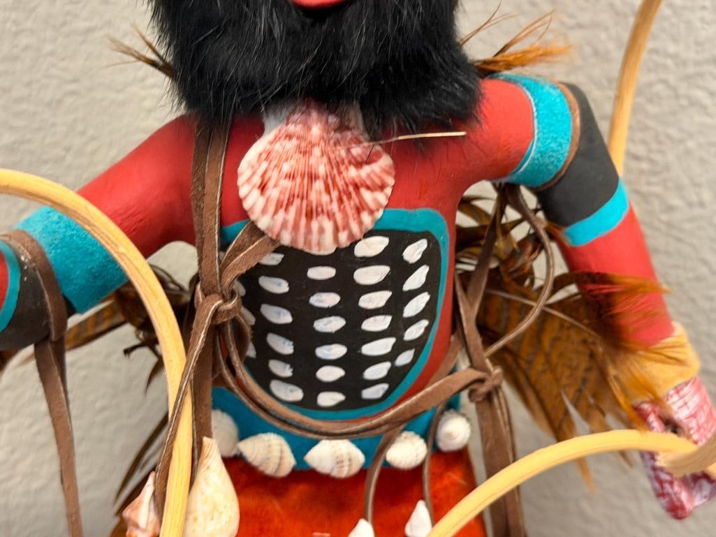 BERTHA BENALLY HAND CRAFTED COTTON WOOD LARGE KACHINA DOLL TITLED HOOP - 5