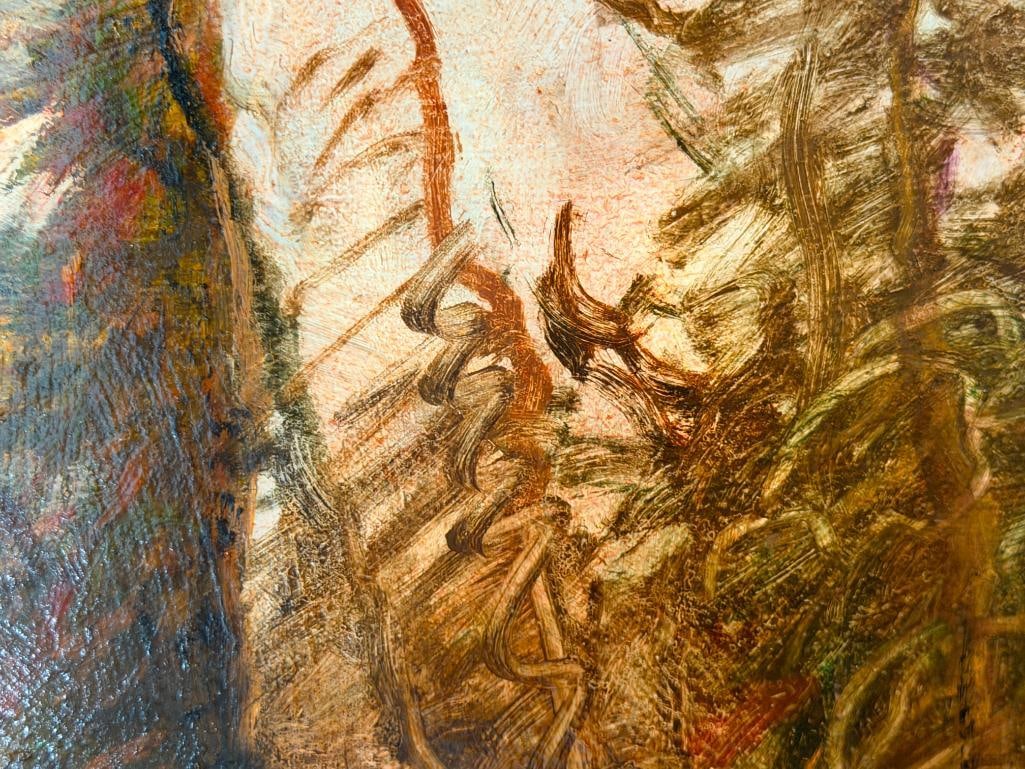 DAVID STIRLING AMERICAN PLEIN AIR ARTIST ORIGINAL OIL ON BOARD PAINTING TITLED ALPINE SPRUCE TREES - 4