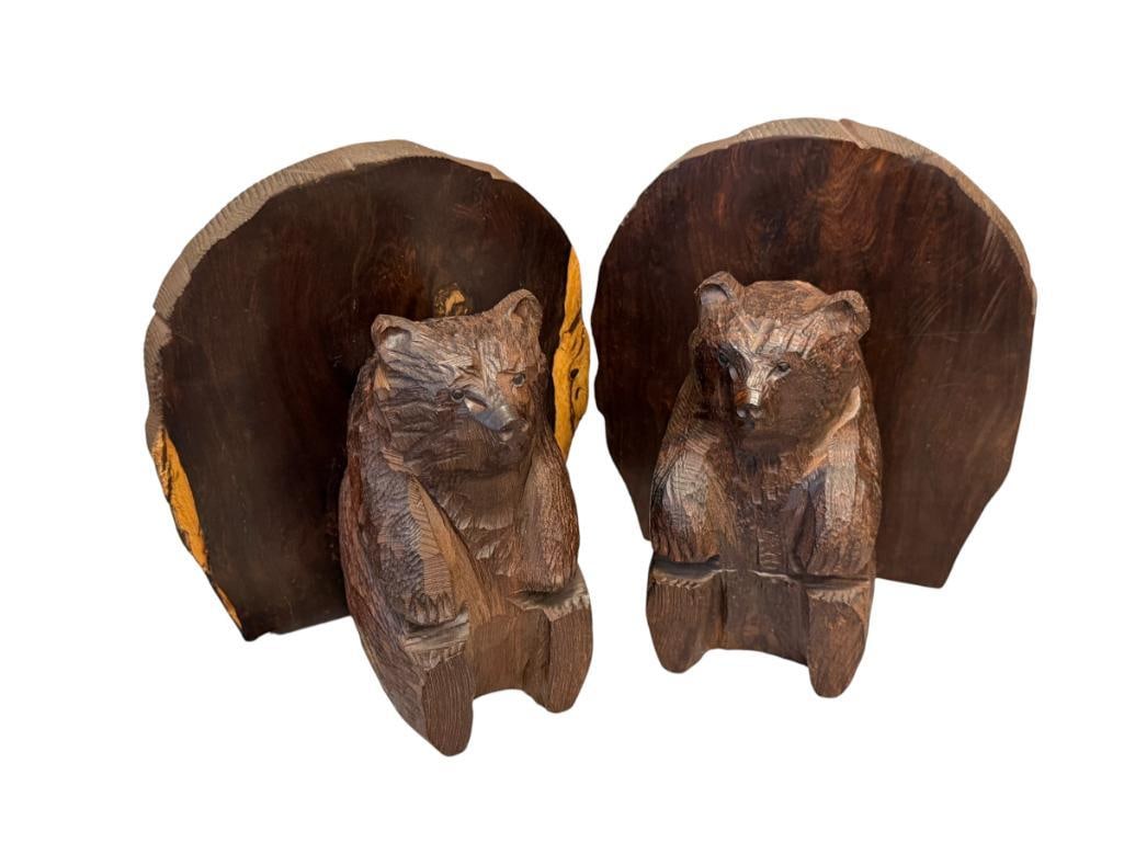 PAIR OF CARVED IRONWOOD SEATED BEAR BOOKENDS (1 of 6)