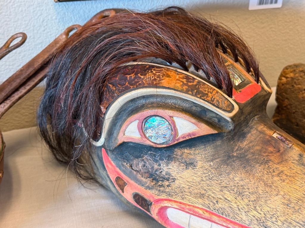 NORTHWEST COAST HAND CRAFTED KWAKWAKA'WAKW CEREMONIAL TRANSFORMATION MASK - 2
