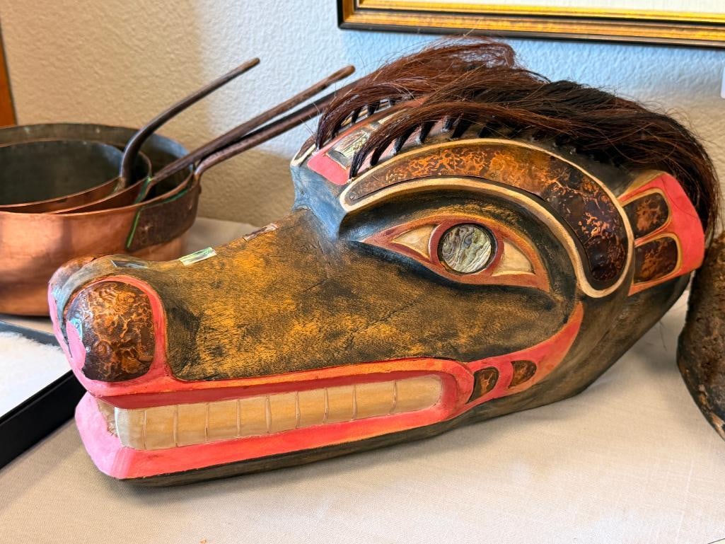 NORTHWEST COAST HAND CRAFTED KWAKWAKA'WAKW CEREMONIAL TRANSFORMATION MASK - 6