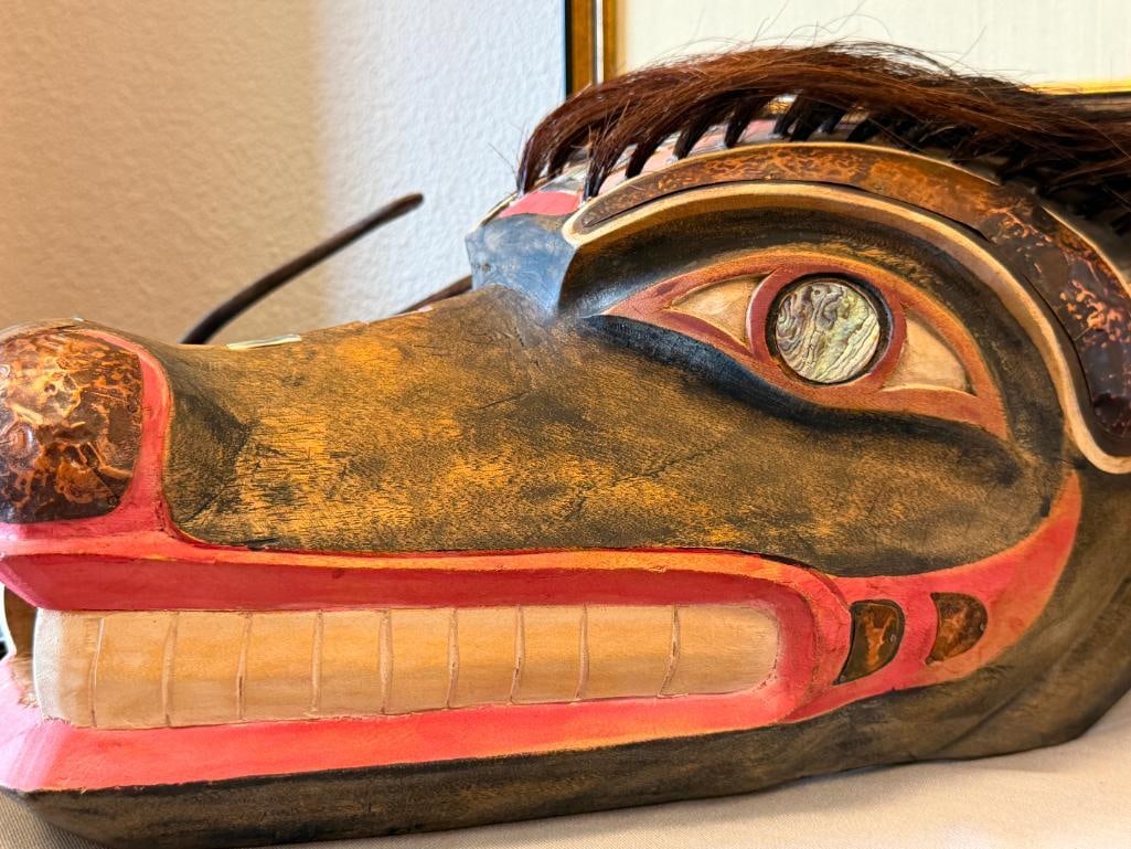NORTHWEST COAST HAND CRAFTED KWAKWAKA'WAKW CEREMONIAL TRANSFORMATION MASK - 7