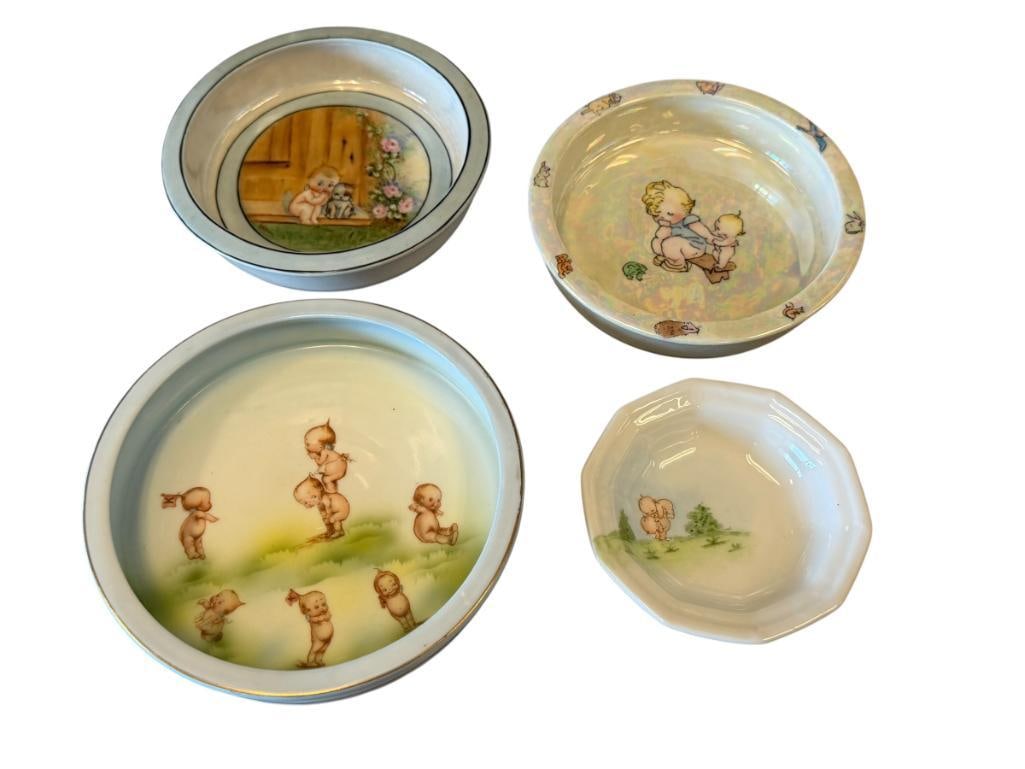 VINTAGE CHILDRENS BABY BOWLS / PLATES AL WITH KEWPIE DESIGN PRUSSIA ROYAL RUDOLSTADT, CAROL LEONARD (1 of 11)