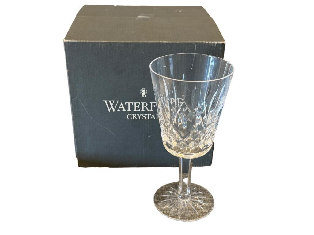 SET OF FOUR WATERFORD CRYSTAL 10 OZ LISMORE GOBLETS: WITH ORIGINAL BOX, NO CHIPS 7" H