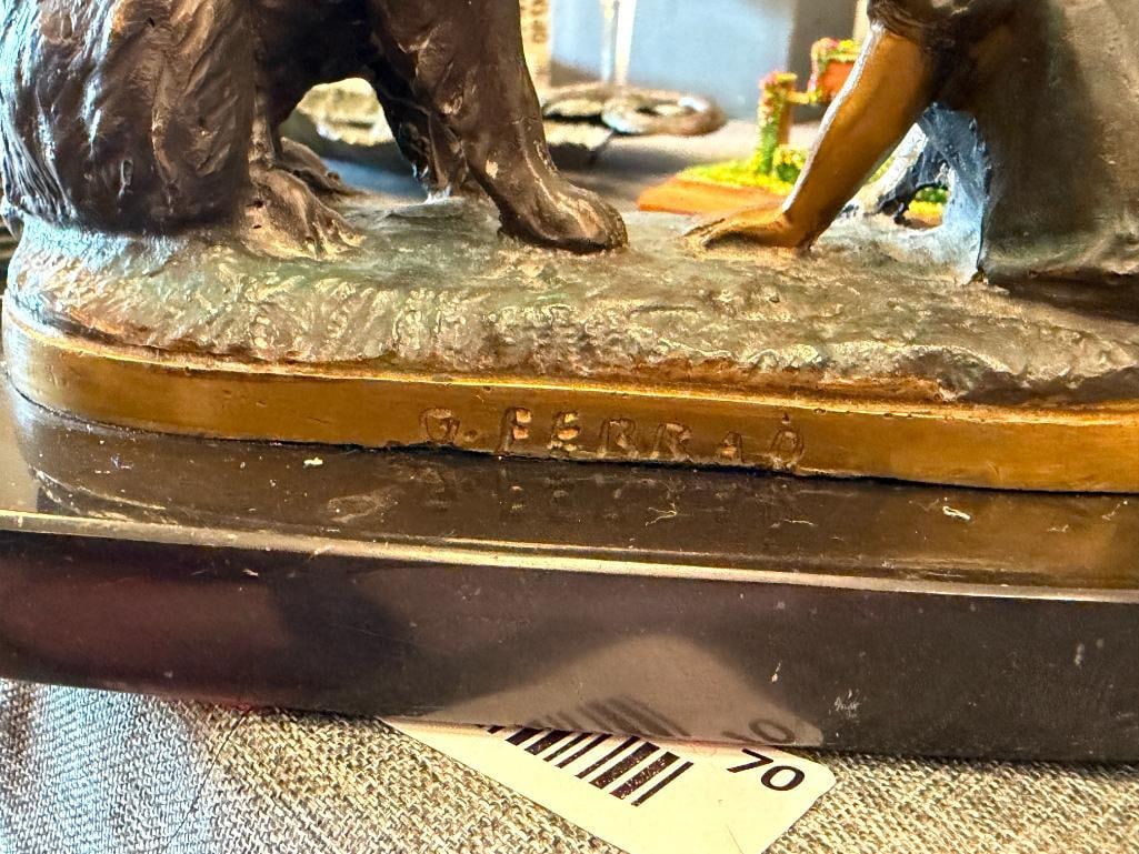 G. FERRAD CAN'T YOU TALK BRONZE SCULPTURE AFTER AN OIL PAINTING BY GEORGE AUGUSTUS HOLMES - 7