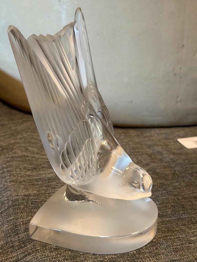 LALIQUE FINE FRENCH CRYSTAL HIRONDELLE SWALLOW SINGLE BOOKEND CLEAR AND FROSTED GLASS - 4