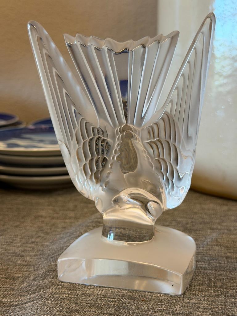LALIQUE FINE FRENCH CRYSTAL HIRONDELLE SWALLOW SINGLE BOOKEND CLEAR AND FROSTED GLASS - 6