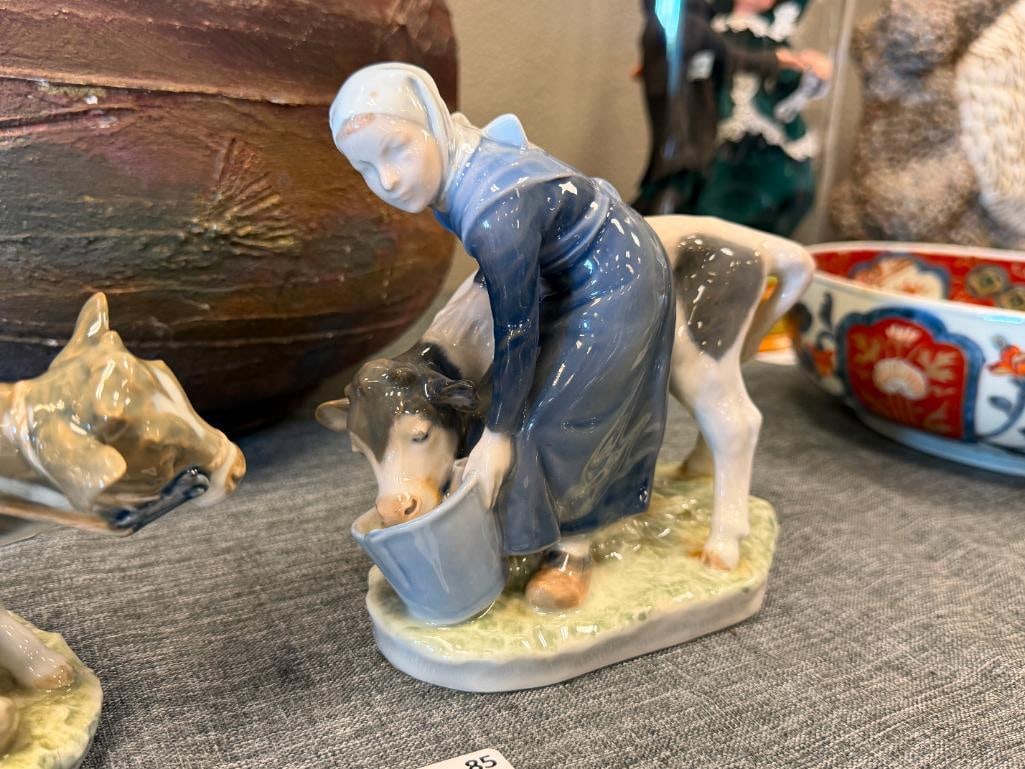 VINTAGE ROYAL COPENHAGEN VINTAGE PORCELAIN FIGURES BOY AND GIRL WITH CALVES NO. 772 AND 779 - 5