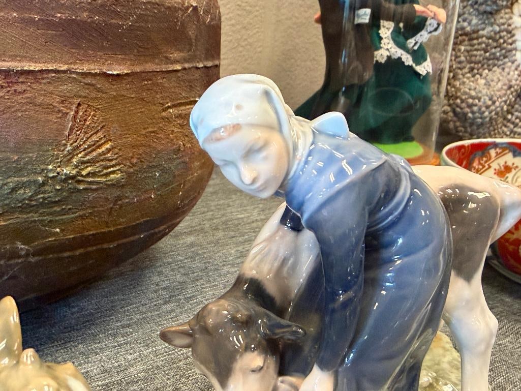 VINTAGE ROYAL COPENHAGEN VINTAGE PORCELAIN FIGURES BOY AND GIRL WITH CALVES NO. 772 AND 779 - 7