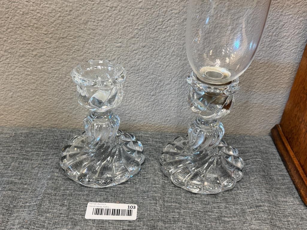 BACCARAT FINE FRENCH CRYSTAL BAMBOUS CANDLE HOLDERS - 2
