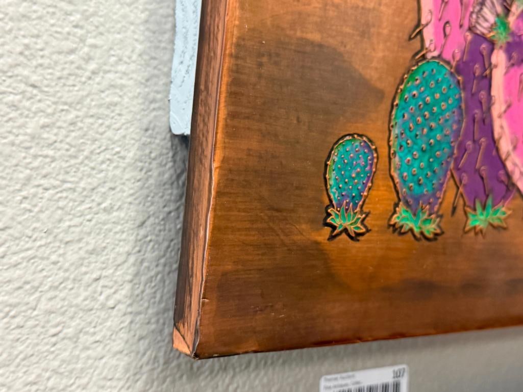 FRITZ ROTHERMEL ARIZONA ARTIST COPPER EMBOSSED ENAMELED ART OF PURPLE PRICKLY PEARS - 7