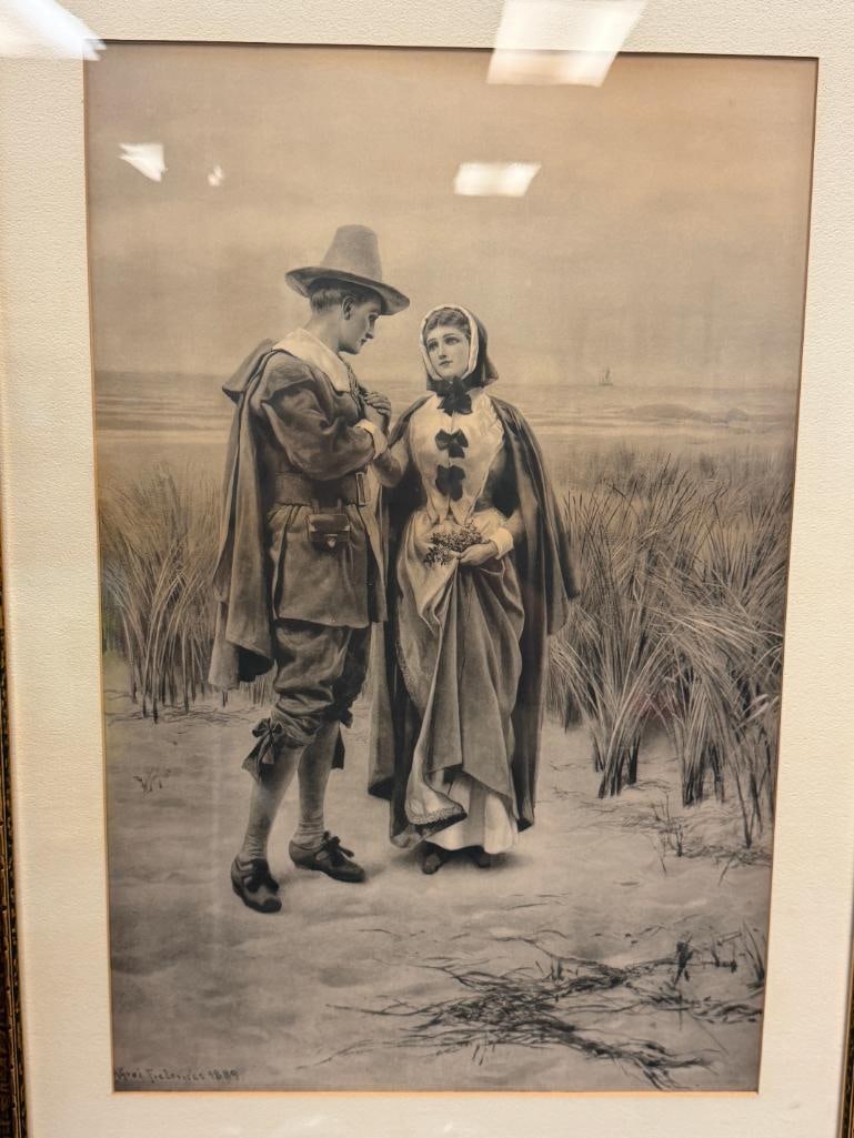 ALFRED FREDERICKS ANTIQUE PRINT TITLED THE COURTSHIP OF MILES STANDISH - 2