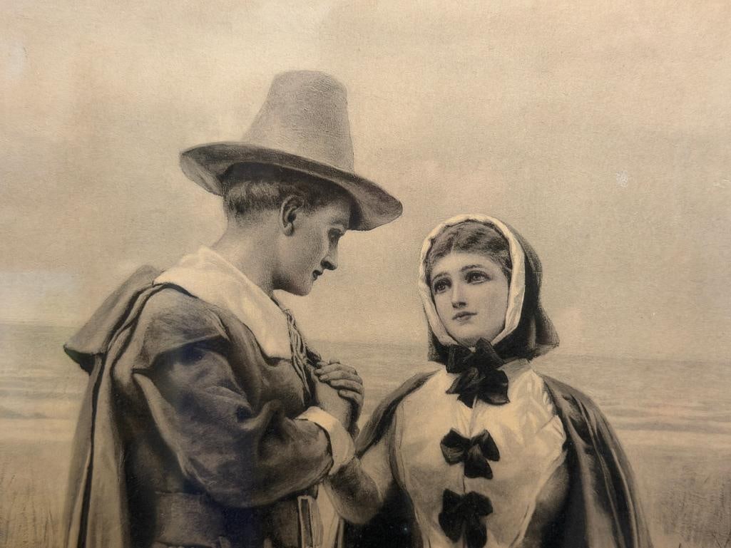 ALFRED FREDERICKS ANTIQUE PRINT TITLED THE COURTSHIP OF MILES STANDISH - 3
