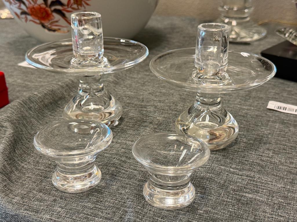 TWO PAIRS OF STEUBEN CRYSTAL ART GLASS CANDLESTICK HOLDERS TEARDROP AIR BUBBLE AND STYLE #7869 - 2