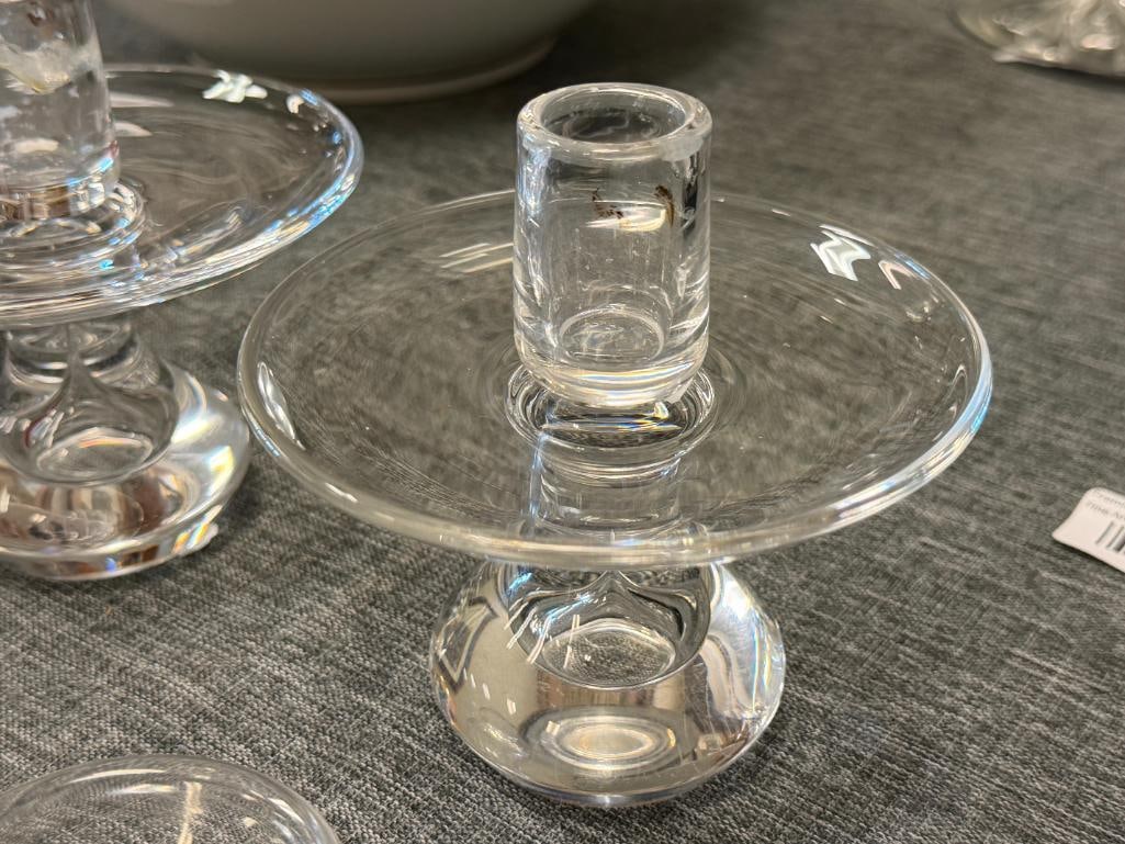 TWO PAIRS OF STEUBEN CRYSTAL ART GLASS CANDLESTICK HOLDERS TEARDROP AIR BUBBLE AND STYLE #7869 - 3