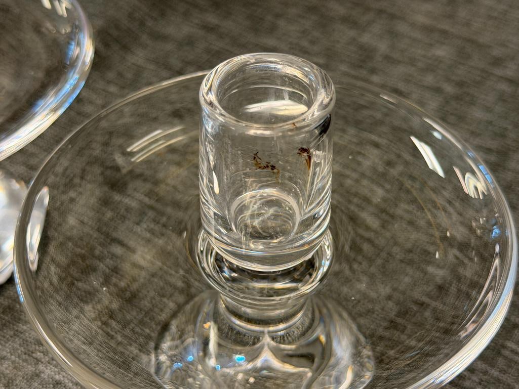 TWO PAIRS OF STEUBEN CRYSTAL ART GLASS CANDLESTICK HOLDERS TEARDROP AIR BUBBLE AND STYLE #7869 - 4