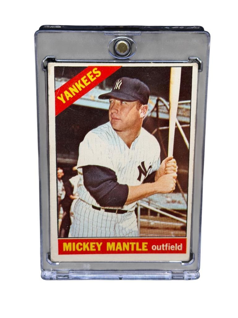 1966 TOPPS #50 MICKEY MANTLE BASEBALL CARD: MICKEY MANTLE, NEW YORK YANKEES, HALL OF FAMER, RARE CARD, SEE PHOTOS FOR CONDITION, FROM THE ESTATE OF A LOCAL RENO, NV DOCTOR AT RENOWN WHO RAN BIG LEAGUE SPORTS MEDICINE BASEBALL CAMP FOR NEAR