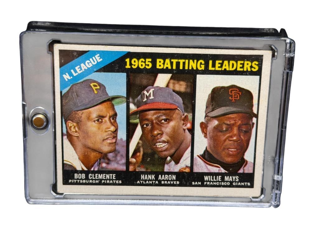 1966 TOPPS #215 N. LEAGUE 1965 BATTING LEADERS BOB CLEMENTE, HANK AARON, AND WILLIE MAYS (1 of 8)