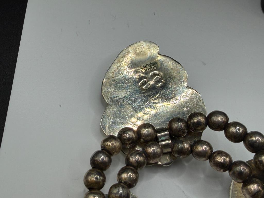 VINTAGE SILVERPLATED DYED HOWLITE SQUASH BLOSSOM NECKLACE - 6