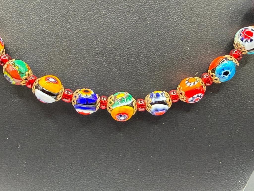 ITALIAN MILLEFIORI ART GLASS BEAD NECKLACE - 2