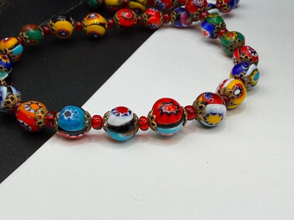 ITALIAN MILLEFIORI ART GLASS BEAD NECKLACE - 3