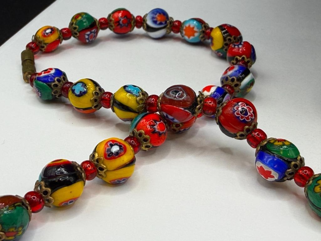 ITALIAN MILLEFIORI ART GLASS BEAD NECKLACE - 4