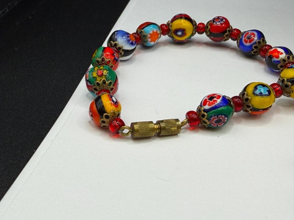 ITALIAN MILLEFIORI ART GLASS BEAD NECKLACE - 5