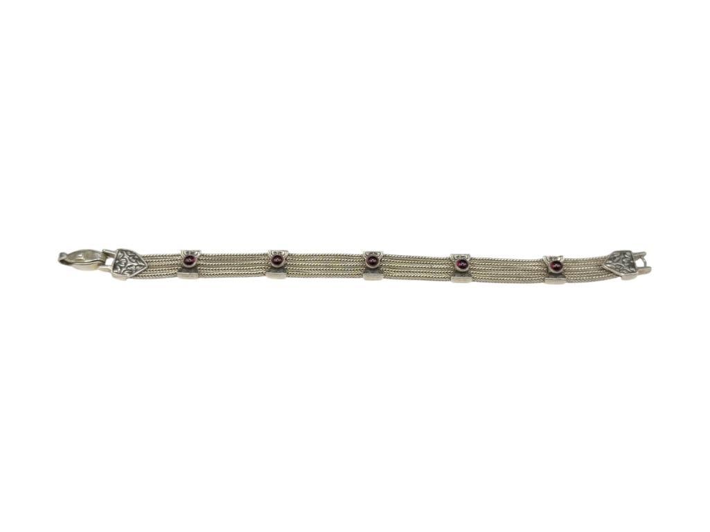 ANATOLI STERLING SILVER ROUND CABOCHON GARNET MULTI-STRAND BRACELET (1 of 4)