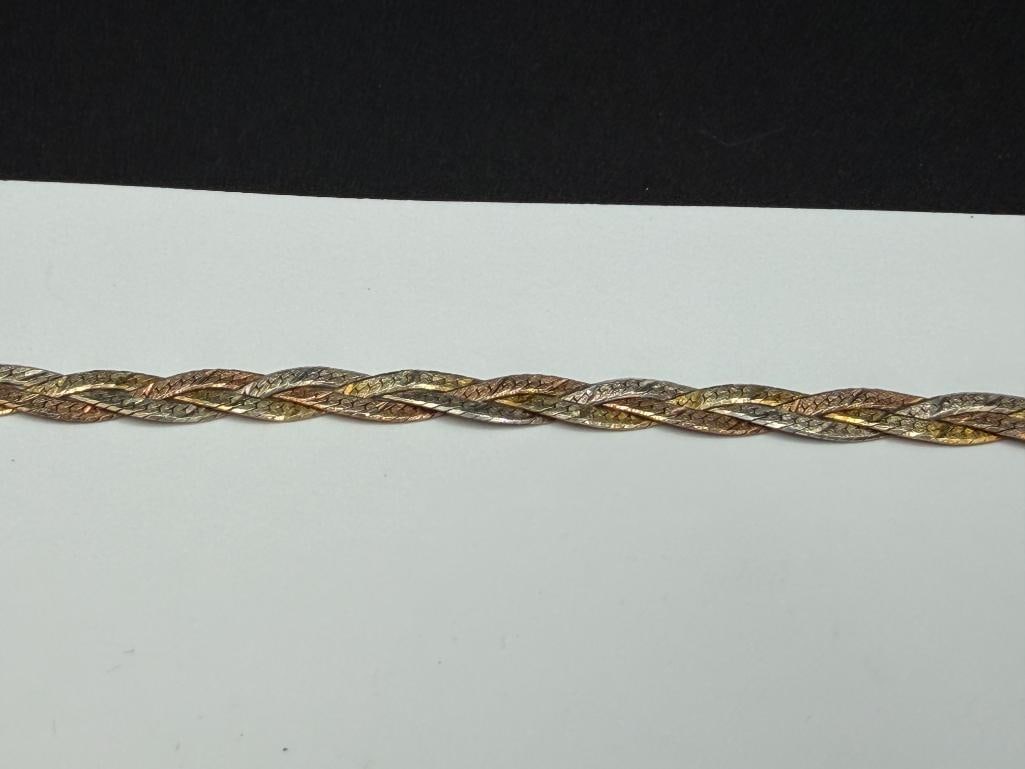 ITALIAN STERLING SILVER TRI-COLORED BRAIDED BRACELET - 2