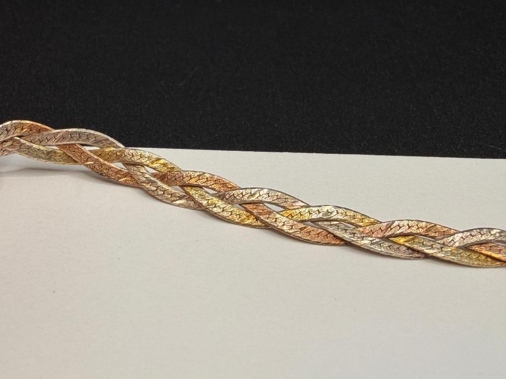 ITALIAN STERLING SILVER TRI-COLORED BRAIDED BRACELET - 3
