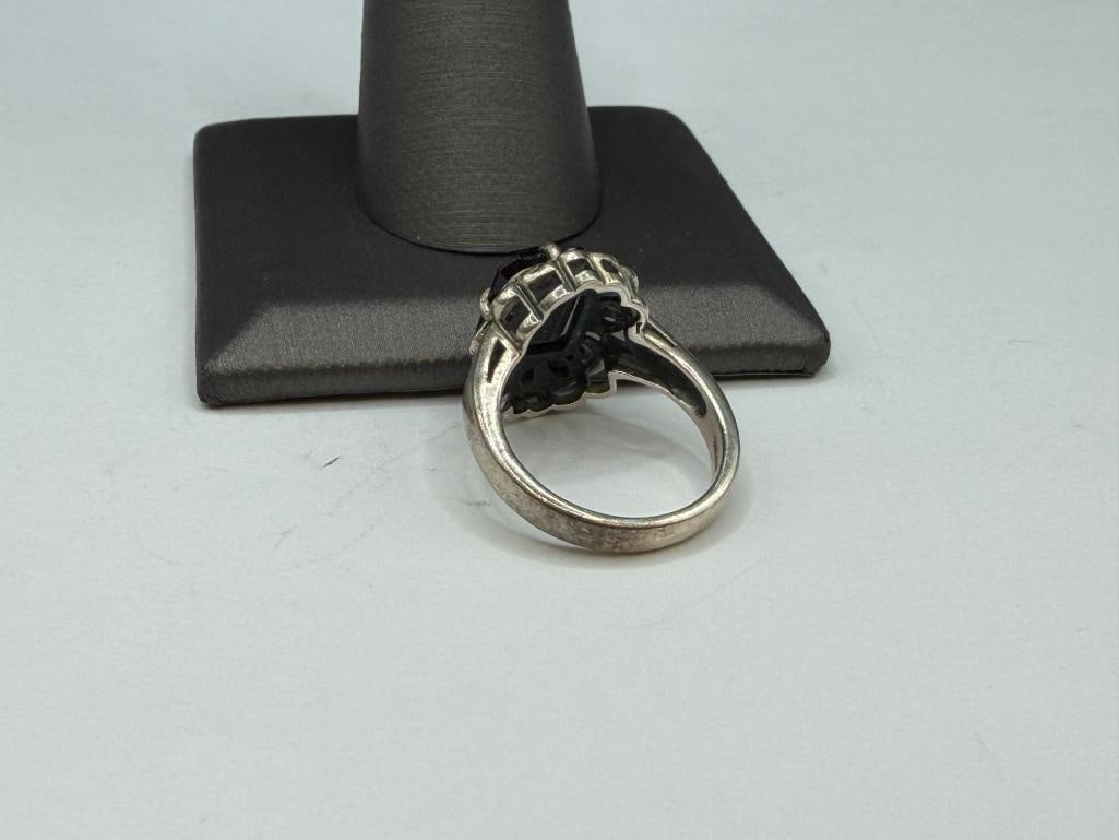 STERLING SILVER EMERALD CUT BLACK ONYX FILIGREE DESIGN RING - 4