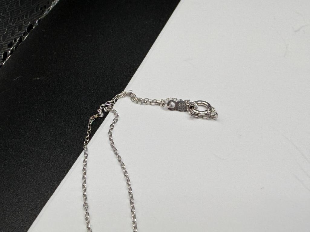 STERLING SILVER BLUE STONE AND DIAMOND PENDANT ON SILVER PLATED CHAIN NECKLACE - 6
