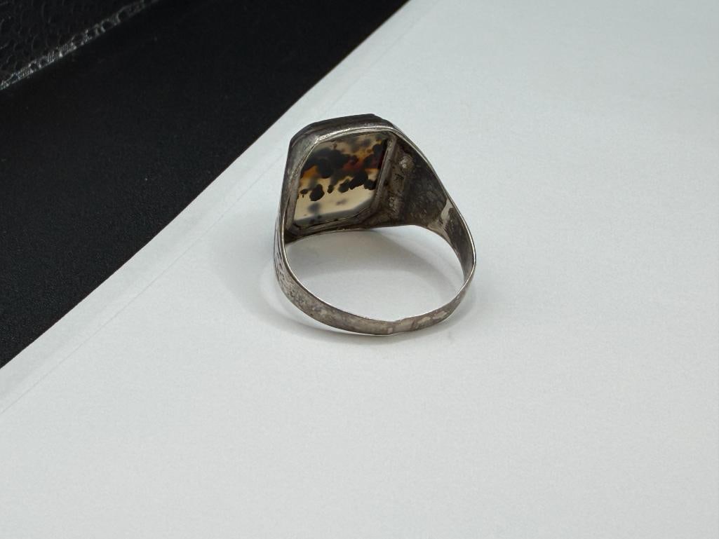 VINTAGE MEN'S STERLING SILVER DENDRITIC AGATE RING - 4