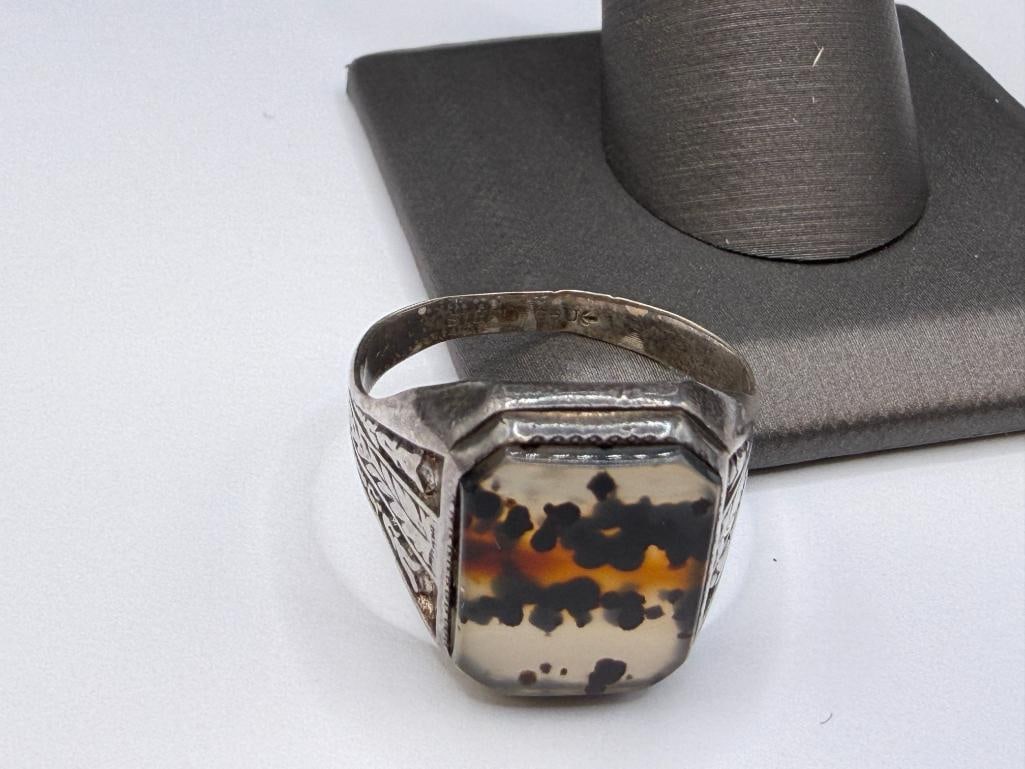 VINTAGE MEN'S STERLING SILVER DENDRITIC AGATE RING - 5